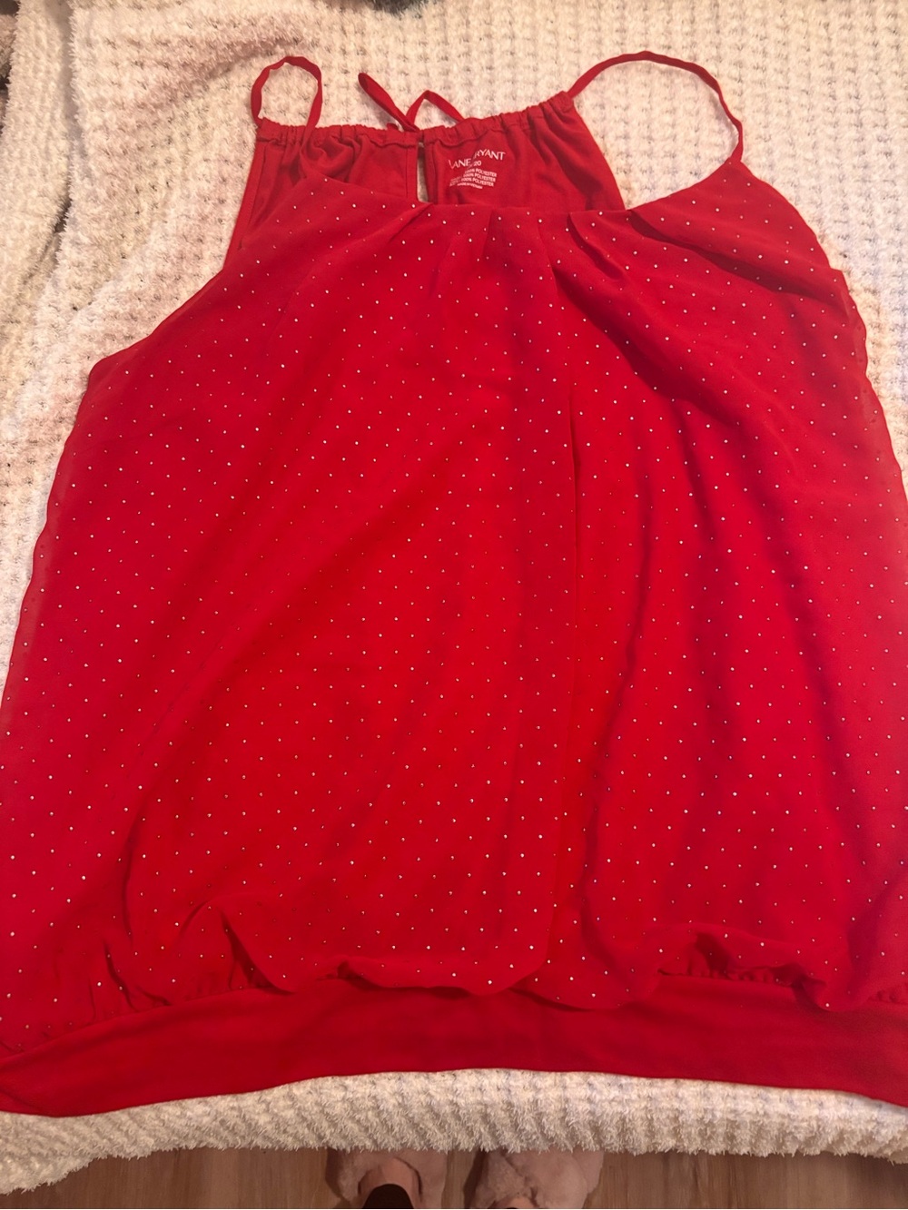 Lane Bryant Red Sleeveless Halter Blouse with Silver Dot Accents